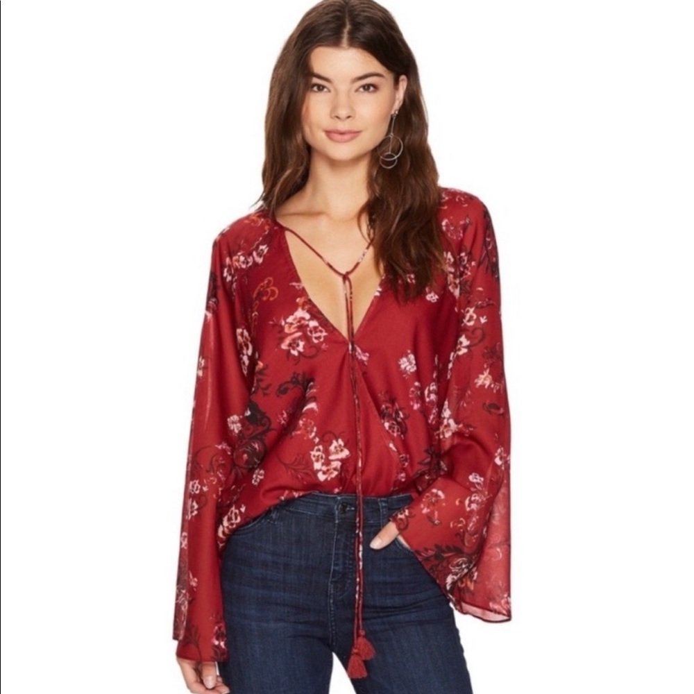 The Jetset Diaries Autumn Surplice Floral BellSleeve Blouse M NWT Boho Festival